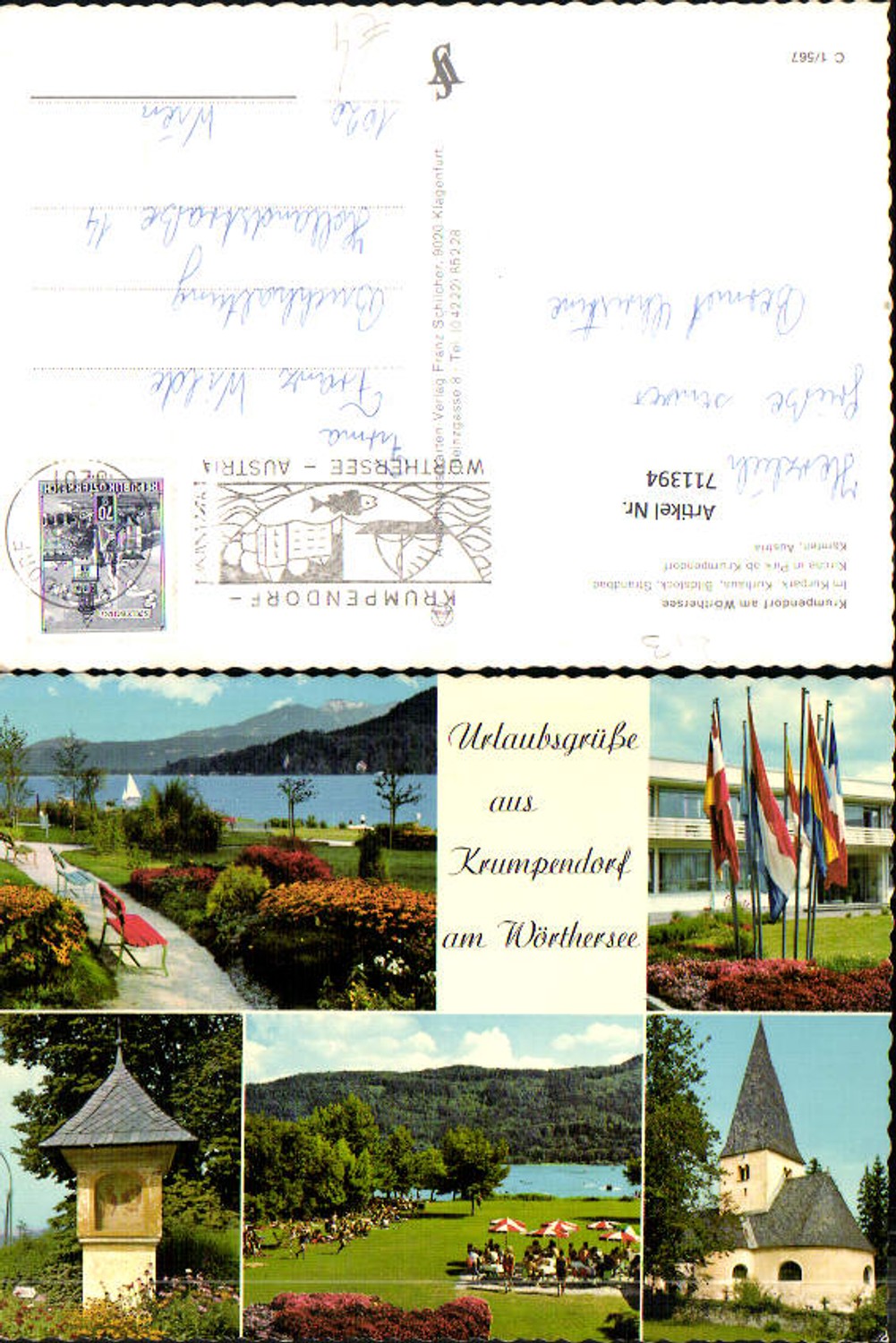 711394 Mehrbild AK Krumpendorf a. Wörthersee Bildstock Kirche Strandbad