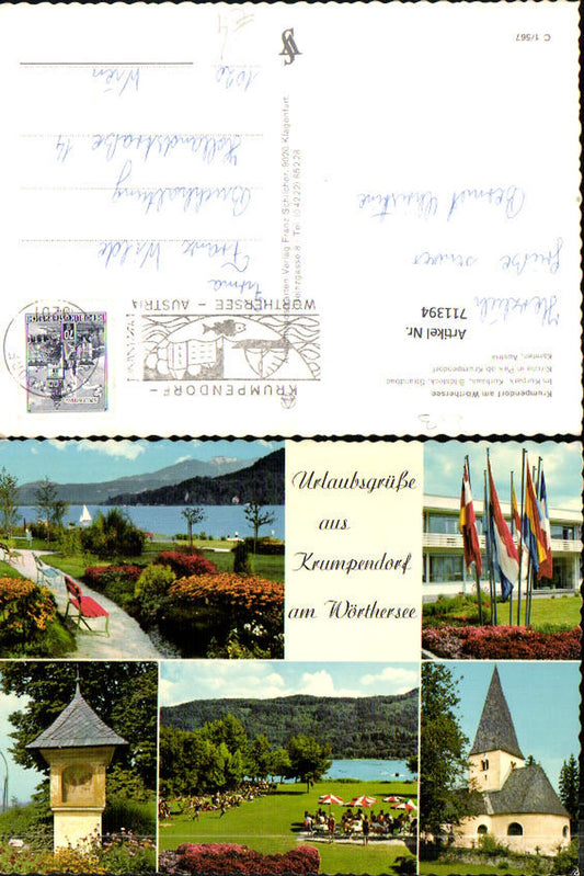 711394 Mehrbild AK Krumpendorf a. Wörthersee Bildstock Kirche Strandbad