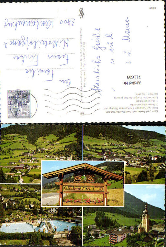 711609 Mehrbild AK Bad Kleinkirchheim Ansichten Freibad Kirche Dorfeinfahrt Schild