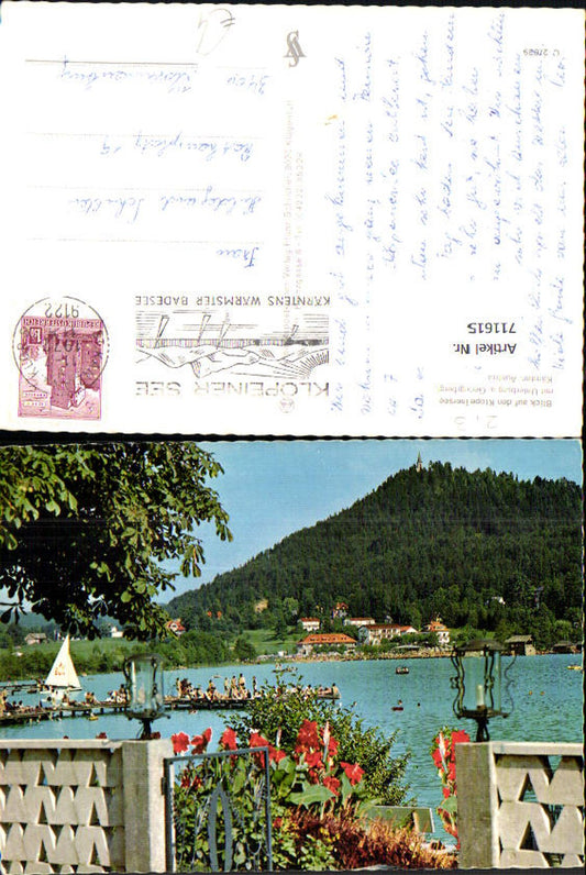 711615 Blick auf d. Klopeinersee mit Unterburg u. Georgibergl St Kanzian a. Klopeinersee Badesteg Segelboot