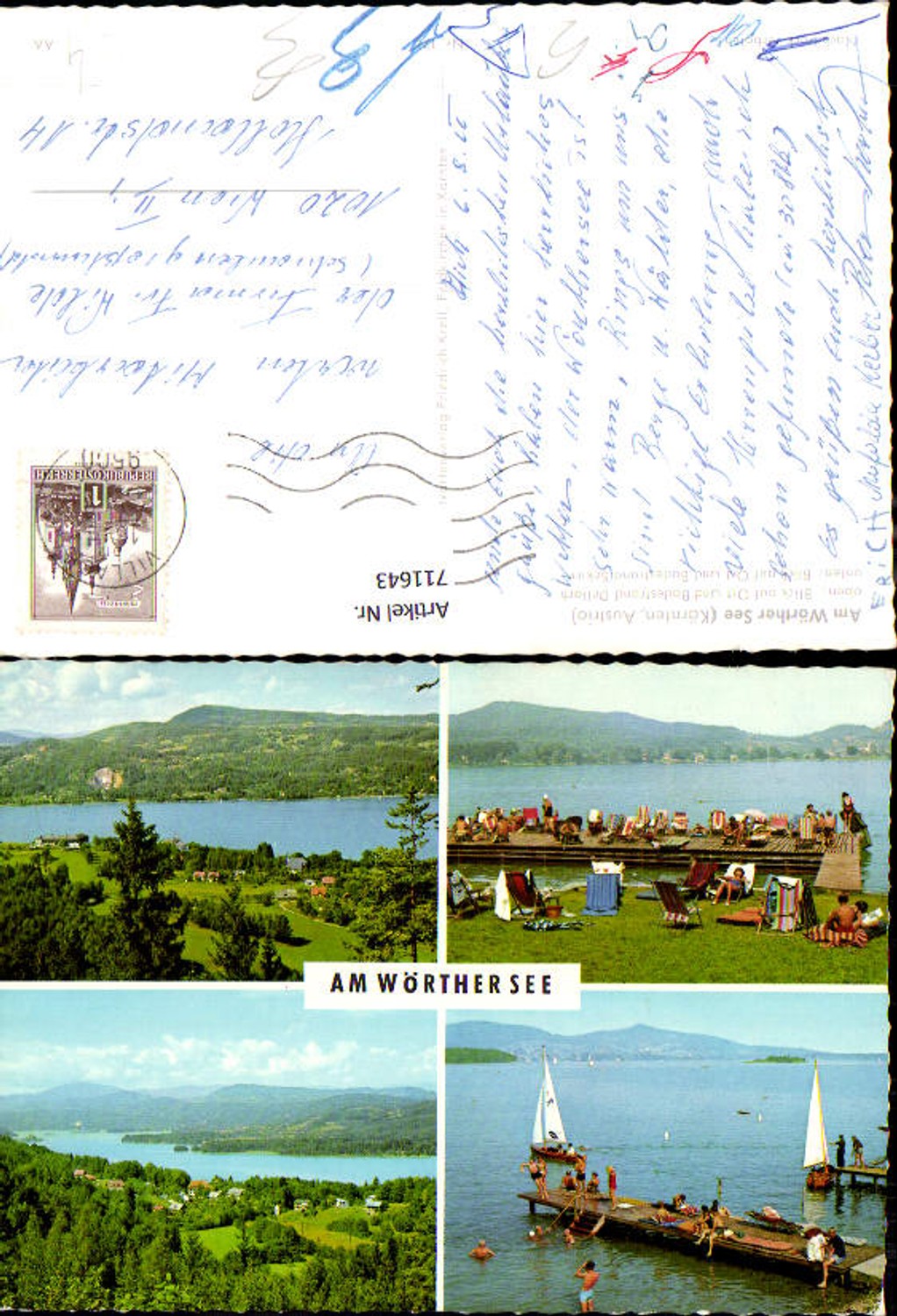 711643 Mehrbild AK Am Wörthersee Blick Ort u. Badestrand Dellach u. Sekirn