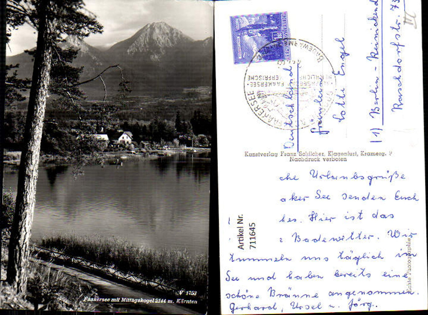 711645 Foto AK Faakersee mit Mittagskogel Drobollach