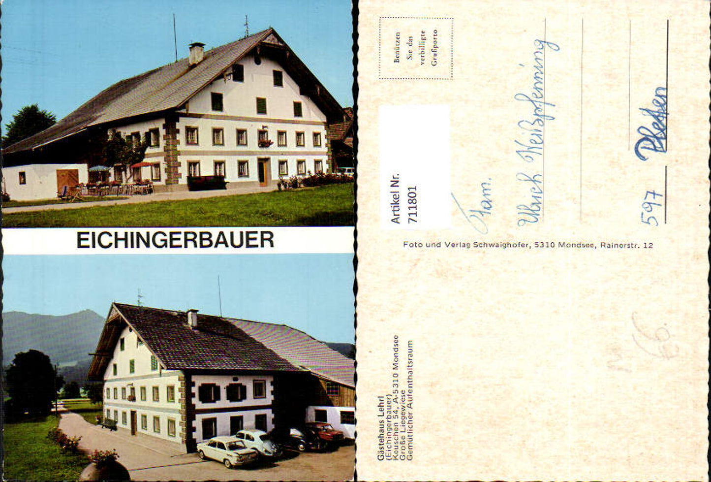 711801 Mehrbild AK Mondsee Gästehaus Lehrl Eichingerbauer VW Käfer