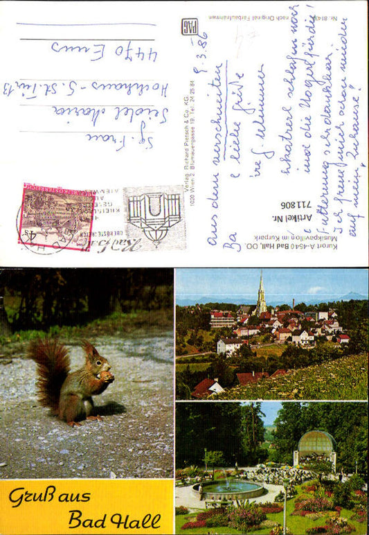 711806 Mehrbild AK Bad Hall Musikpavillon im Kurpark Eichhörnchen Brunnen