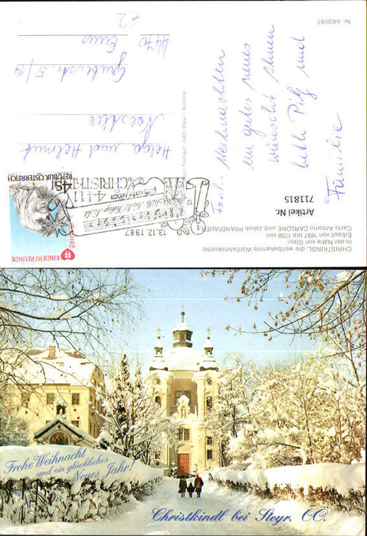 711815 Steyr Christkindl Wallfahrtskirche Winter Weihnachten Neujahr Stempel 1987 Christkindl