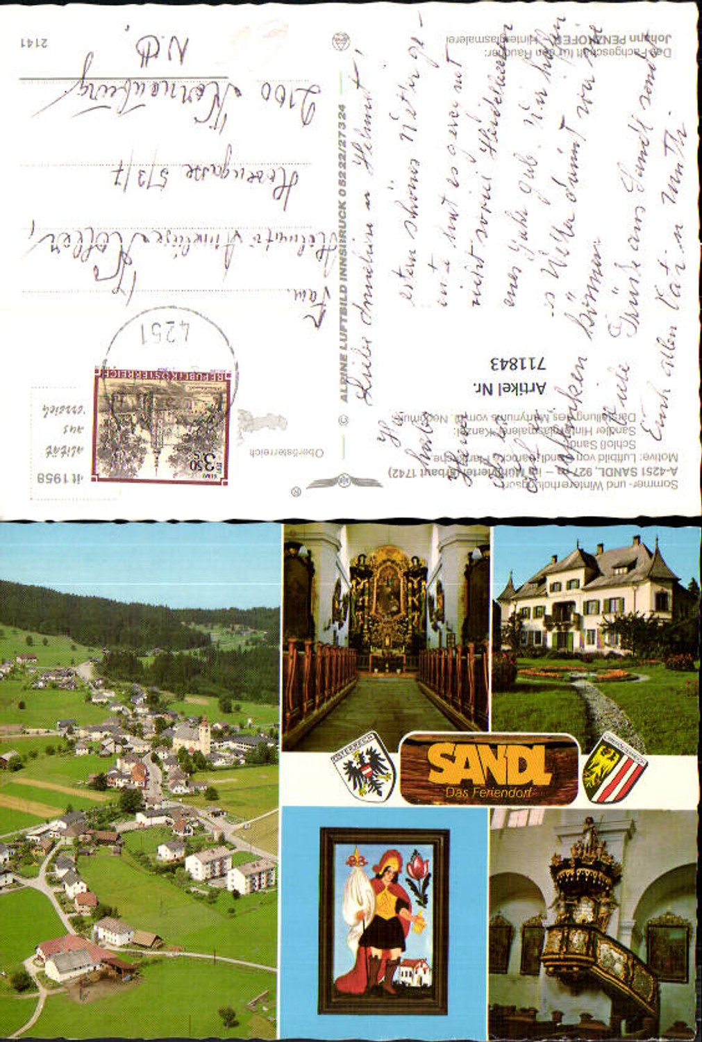 711843 Mehrbild AK Sandl Luftbild Schloss Sandler Hinterglasmalerei Kanzel