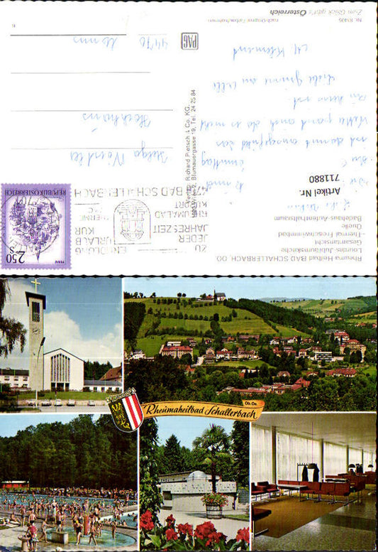 711880 Mehrbild AK Bad Schallerbach Lourdes-Jubiläumskirche Freibad Quelle Badehaus Aufenthaltsraum