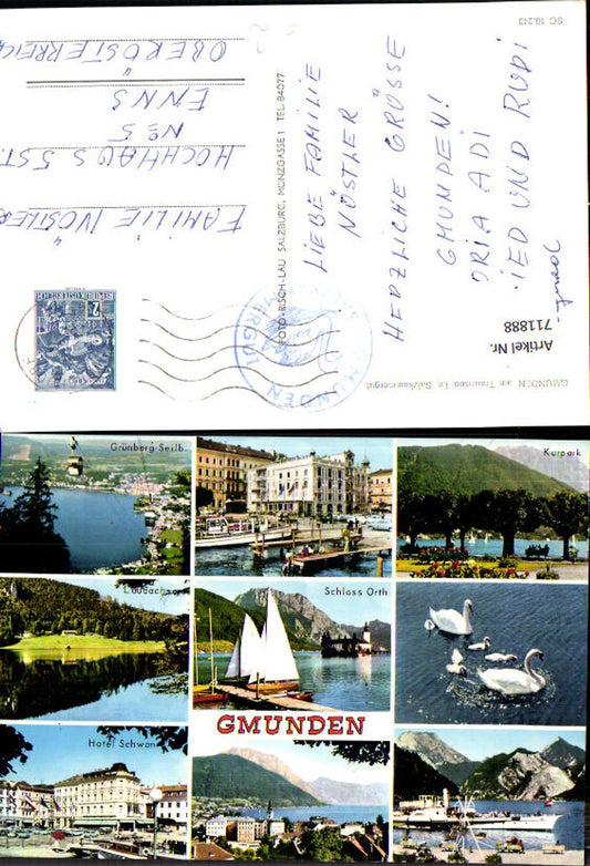 711888 Mehrbild AK Gmunden Traunsee Grünberg-Seilbahn Laudach Schloss Orth Hotel Schwan Schiff Dampfer