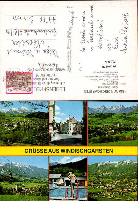 711897 Mehrbild AK Windischgarsten Ortsansicht mit Pyhrgas Marktplatz Schwimmbad Sessellift Warscheneck