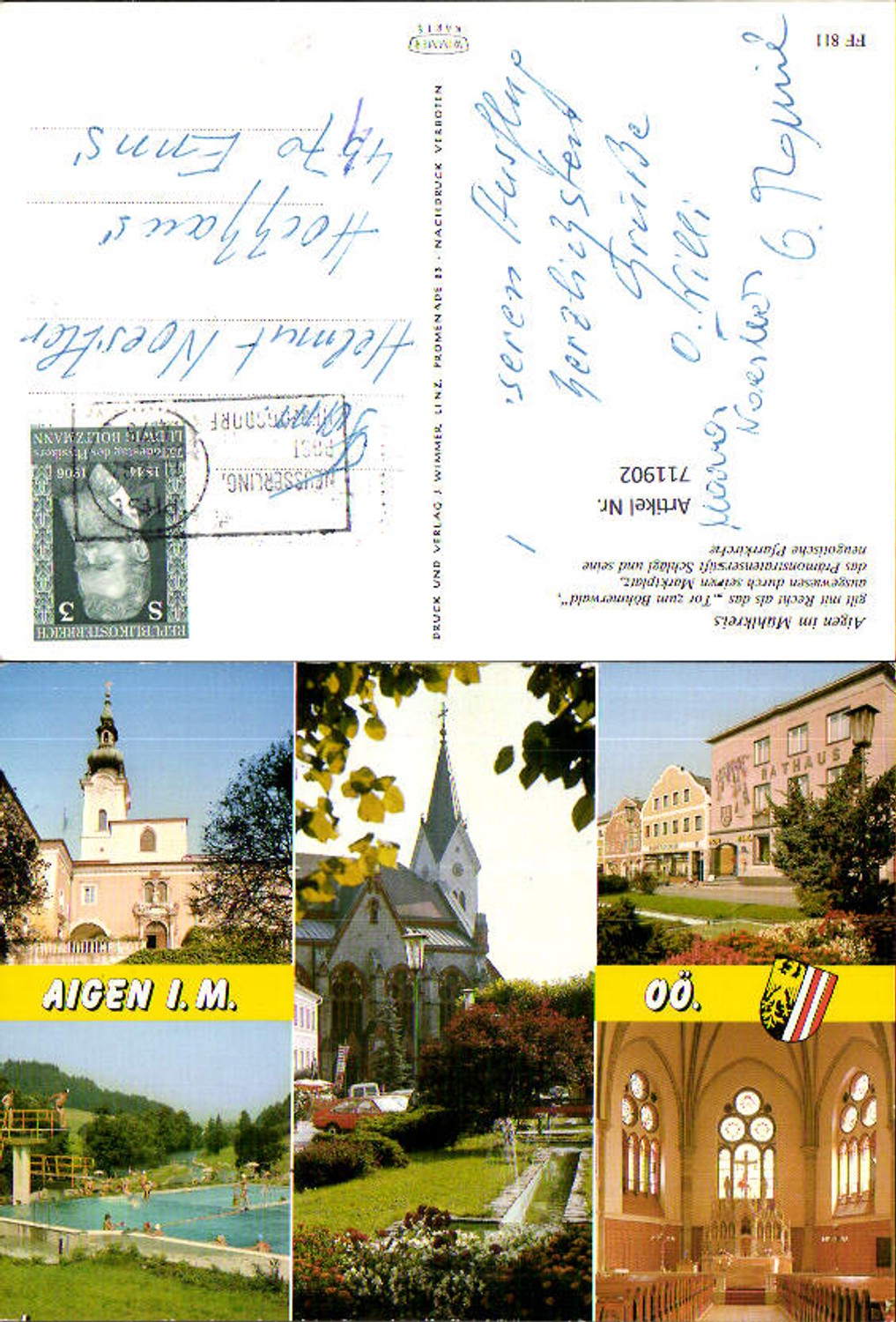 711902 Mehrbild AK Aigen im Mühlkreis mit Stift Schlägl Pfarrkirche Schwimmbad Aigen-Schlägl