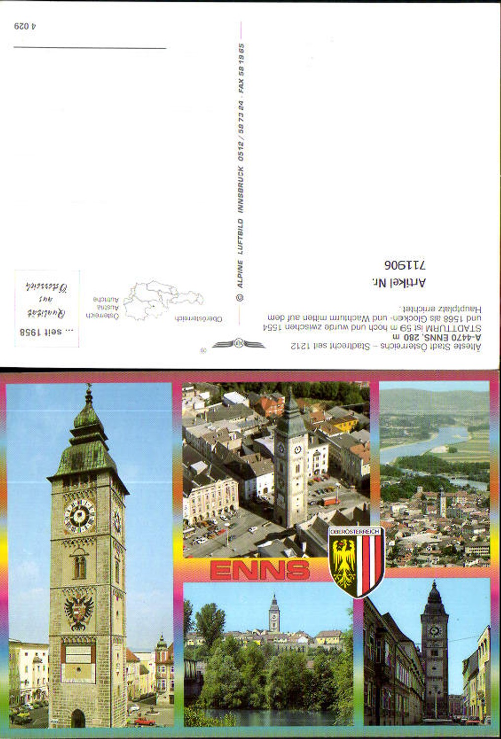 711906 Fliegeraufnahme Enns Stadtturm Stadtplatz pub Alpine Lufbild 4029