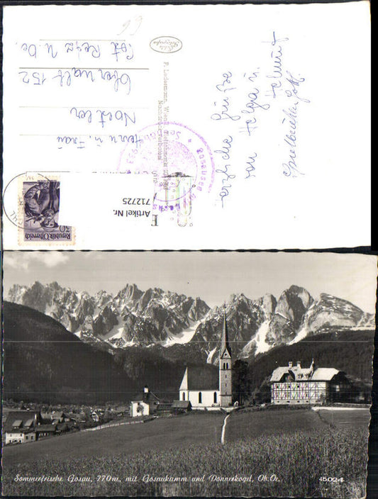 712725 Foto AK Gosau Gosaukamm u. Donnerkogel Ansicht mit Kirche