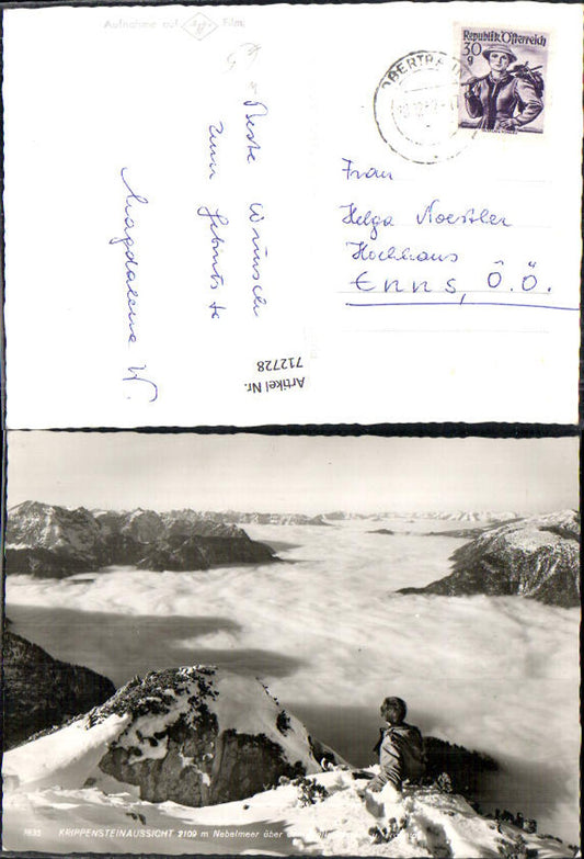 712728 Foto AK Krippensteinaussicht Nebelmeer über dem Hallstätterseee Obertraun Bergsteigen