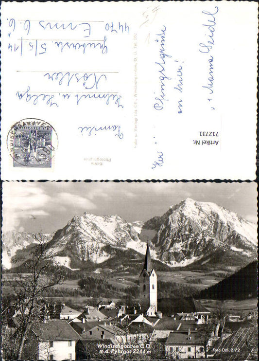 712731 Foto AK Windischgarsten mit Pyhrgas Ansicht m. Kirche pub Foto Oth 2172