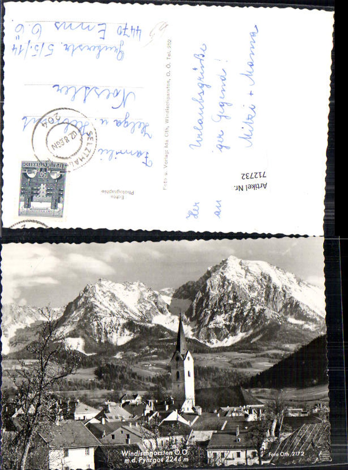 712732 Foto AK Windischgarsten mit Pyhrgas Ansicht m. Kirche pub Foto Oth 2172