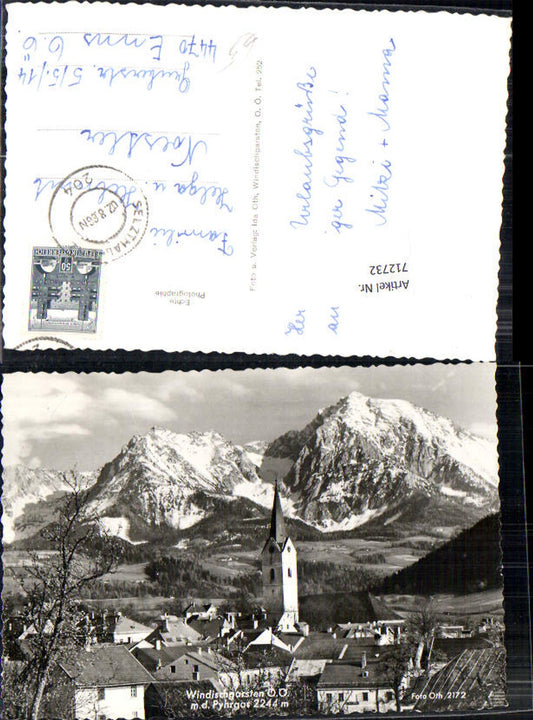 712732 Foto AK Windischgarsten mit Pyhrgas Ansicht m. Kirche pub Foto Oth 2172