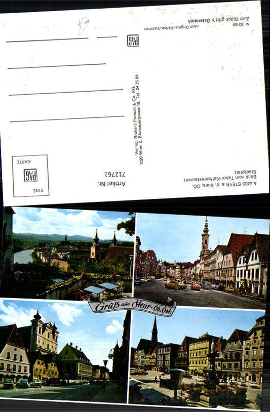 712761 Mehrbild AK Steyr a. d. Enns Blick v. Tabor-Kaffeerestaurant Stadtplatz