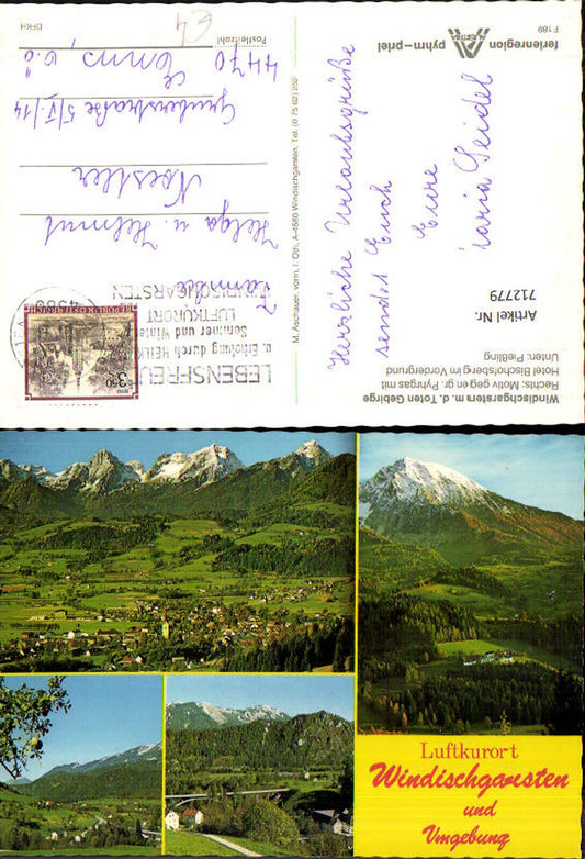 712779 Multi-image postcard Windischgarsten with Totes Gebirge Hotel Bischofsberg Pießling