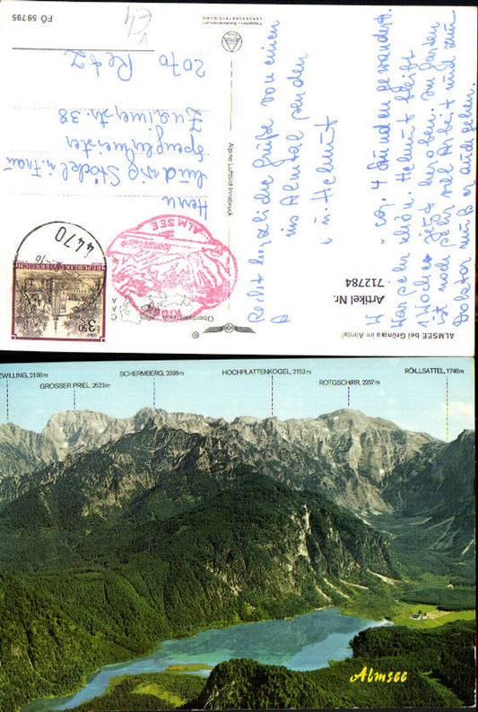 712784 Aerial photograph of Almsee Grünau im Almtal with mountain backdrop pub Alpine aerial photo FÖ 59795