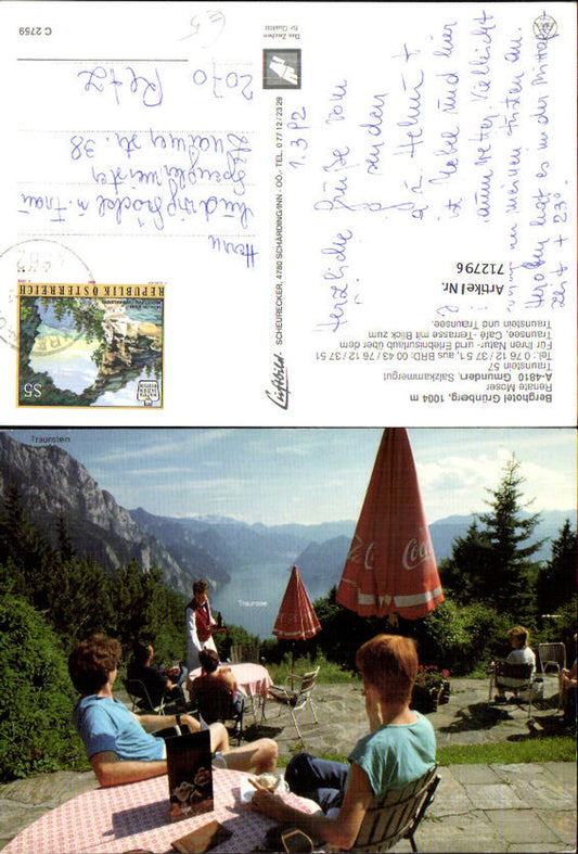 712796 Gmunden Salzkammergut Berghotel Grünberg Reklame Coca Cola auf Sonnenschirm
