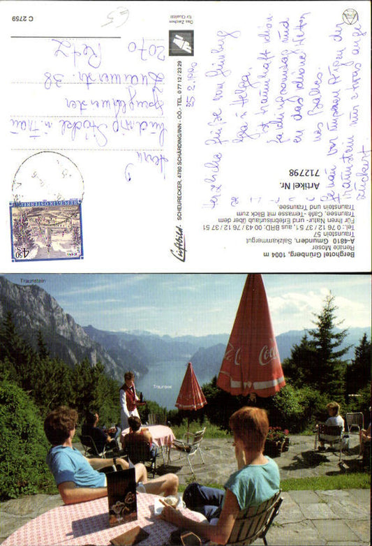 712798 Gmunden Salzkammergut Berghotel Grünberg Reklame Coca Cola auf Sonnenschirm