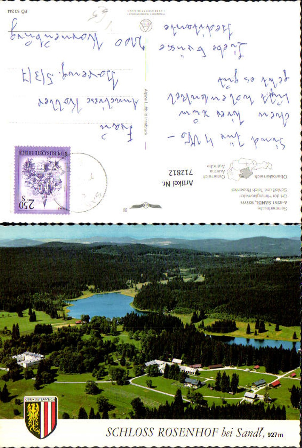 712812 Fliegeraufnahme Schloss Rosenhof b. Sandl Schloss u. Teich Rosenhof pub Alpine Luftbild FÖ 53244