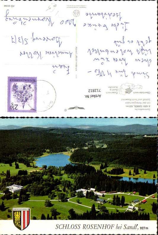712812 Fliegeraufnahme Schloss Rosenhof b. Sandl Schloss u. Teich Rosenhof pub Alpine Luftbild FÖ 53244