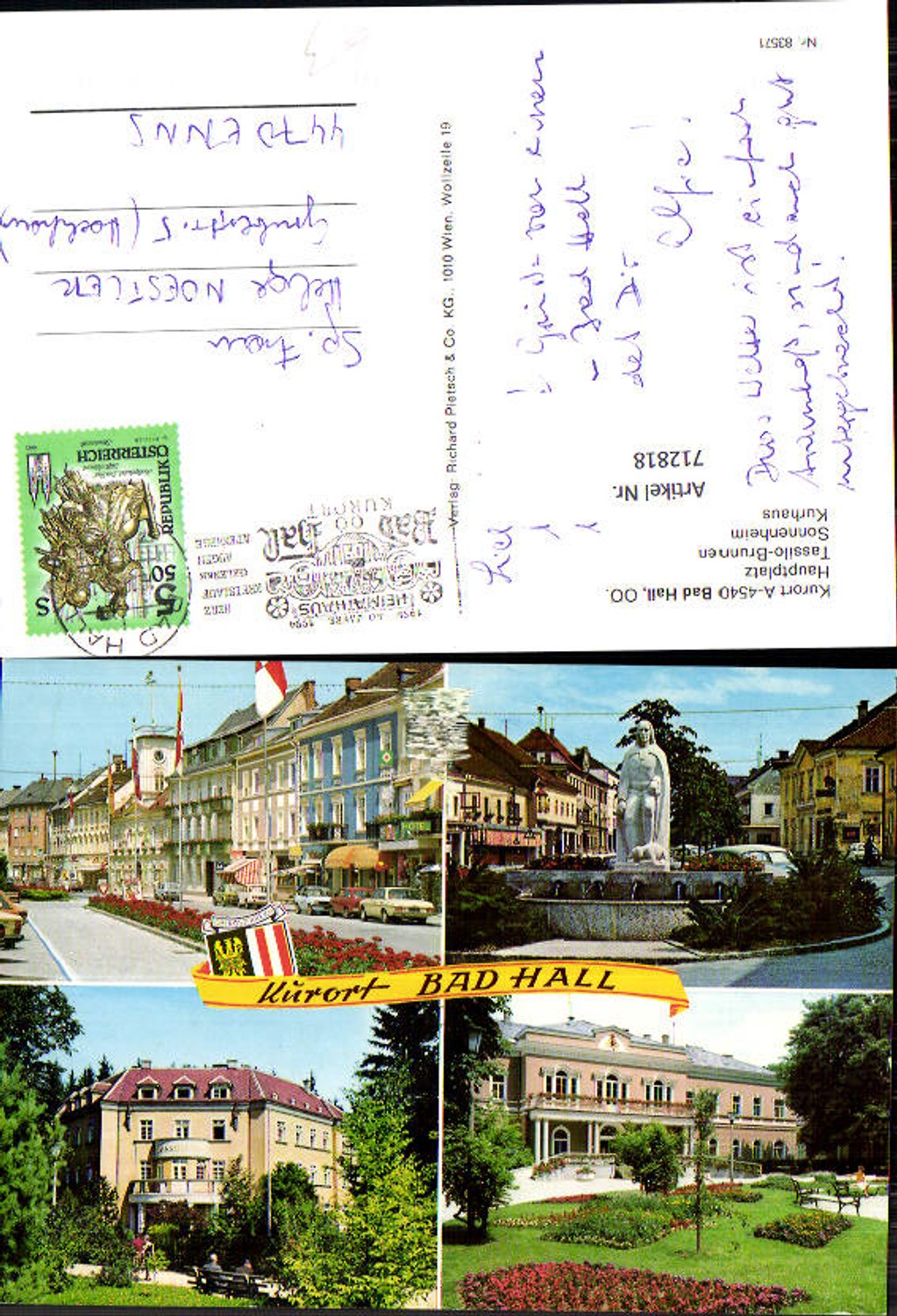 712818 Multi-image AK Bad Hall Main Square Tassilo Fountain Sonnenheim Kurhaus