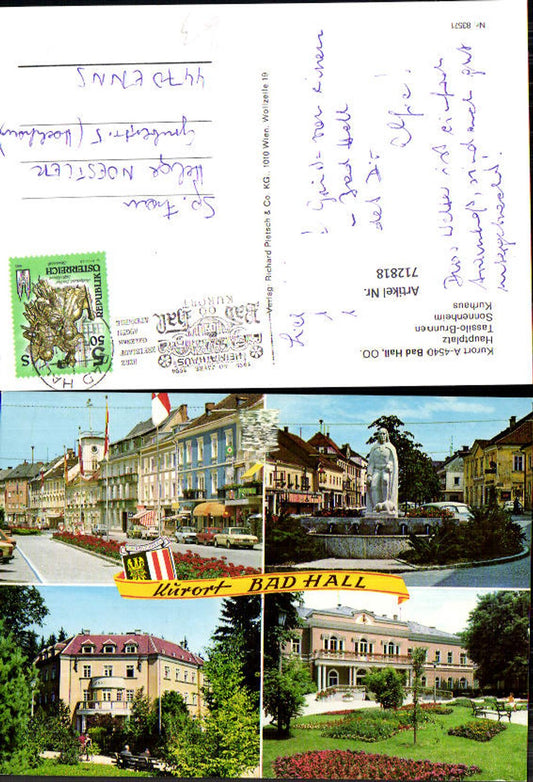 712818 Multi-image AK Bad Hall Main Square Tassilo Fountain Sonnenheim Kurhaus