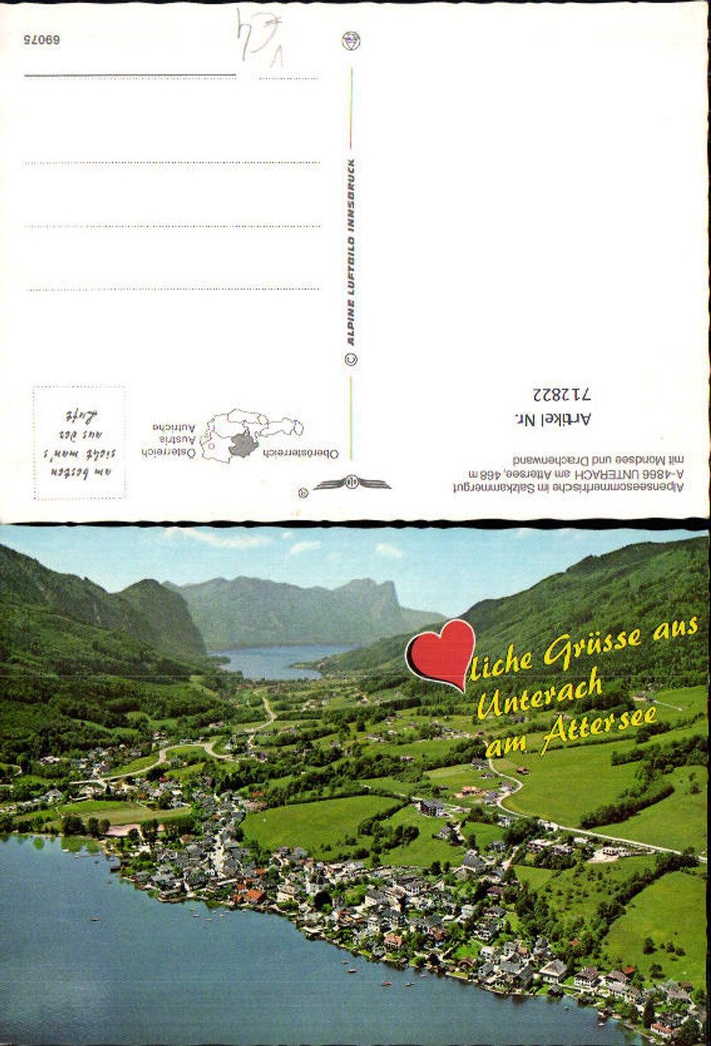 712822 Aerial photograph of Unterach am Attersee with Mondsee and Drachenwand pub Alpine aerial view 69075