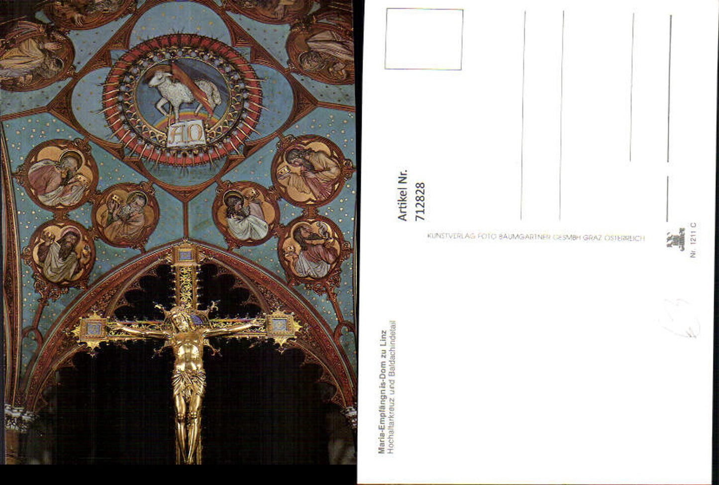 712828 Linz Cathedral of the Immaculate Conception, high altar cross and baldachin detail, religion