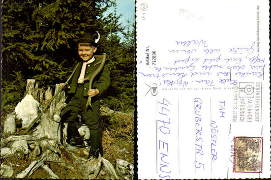 712836 Altenhof im Hausruck Der kleine Hirschgeweih-Sucher Bub Tracht Wild