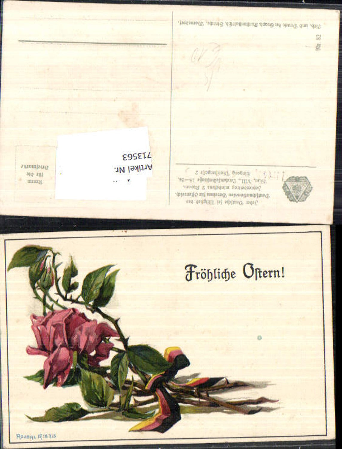 713563 Artist AK Franz Roubal Easter Patriotic Rose pub German National Association for Austria 82