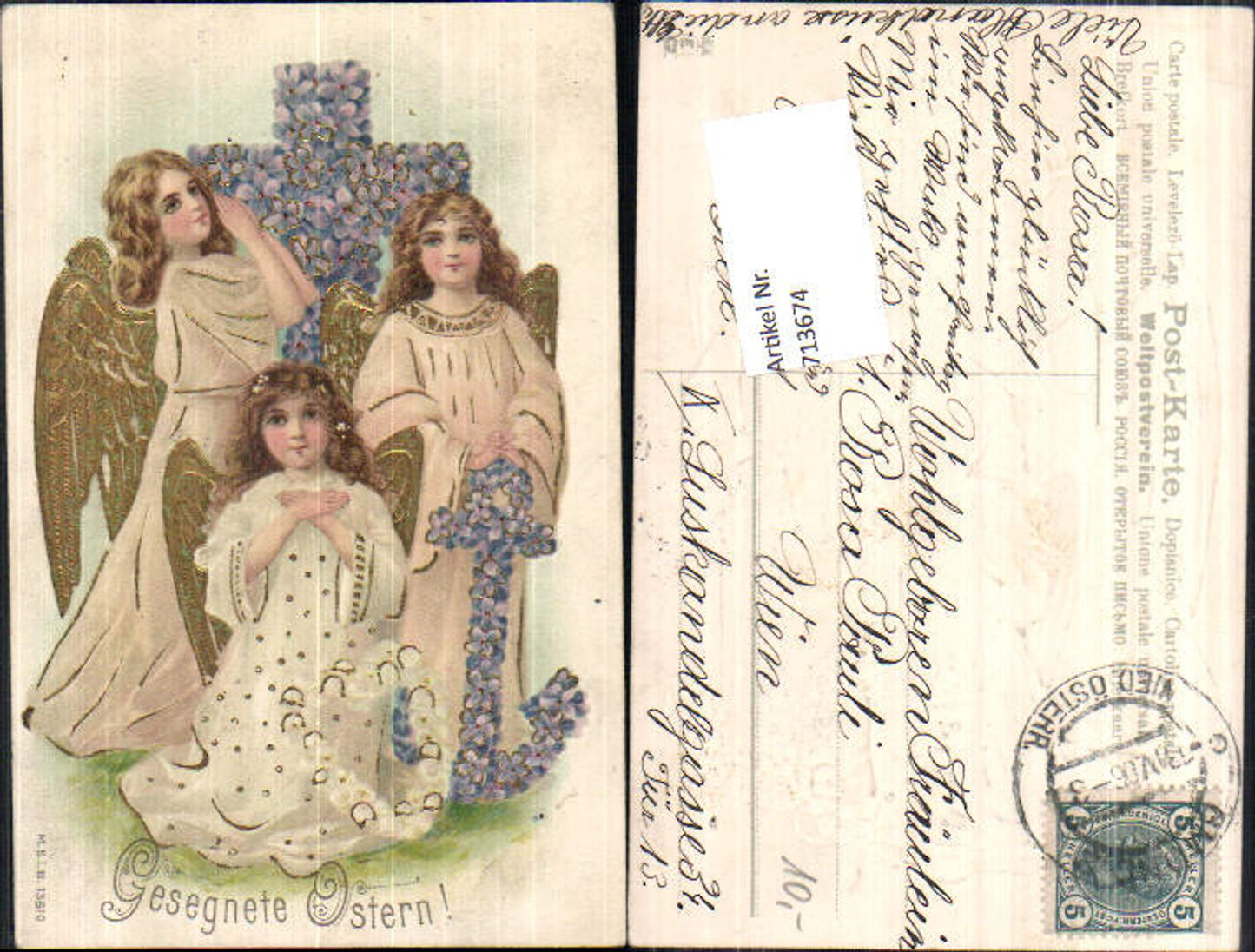 713674 Embosser Lithograph Angel Easter Easter Angel Anchor Violet