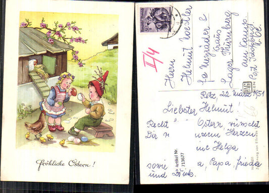 713677 Künstler AK Elfriede Türr Ostern Henne Ostereier Kinder