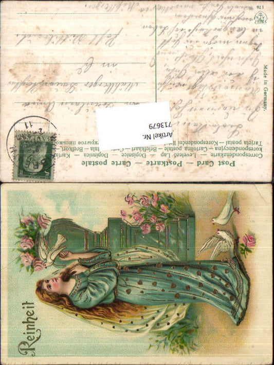 713679 Präge Lithographie Reinheit Tauben Rosen Stp. Wittibreut LK Rottal-Inn