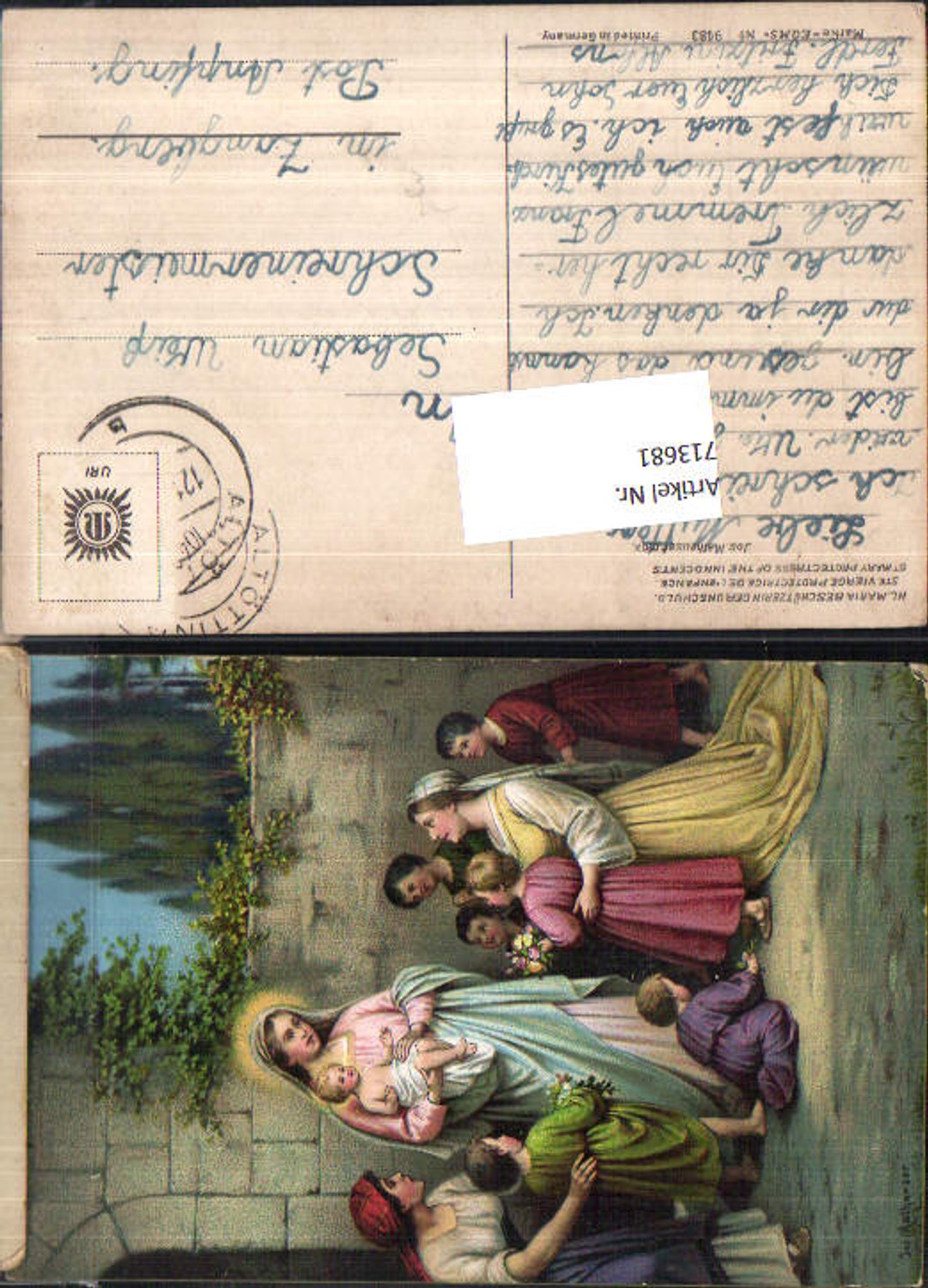 713681 Präge Lithographie Jesus Kelch Kommunion Feldpost Salzburg