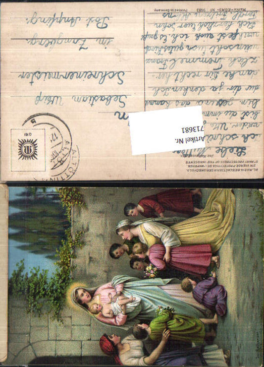 713681 Präge Lithographie Jesus Kelch Kommunion Feldpost Salzburg
