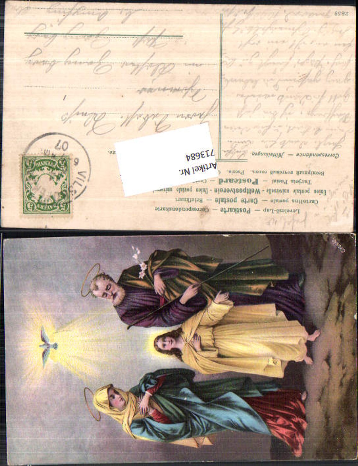 713684 Künstler AK Crosio Jesus Maria Josef Taube gel Zangberg Ampfing
