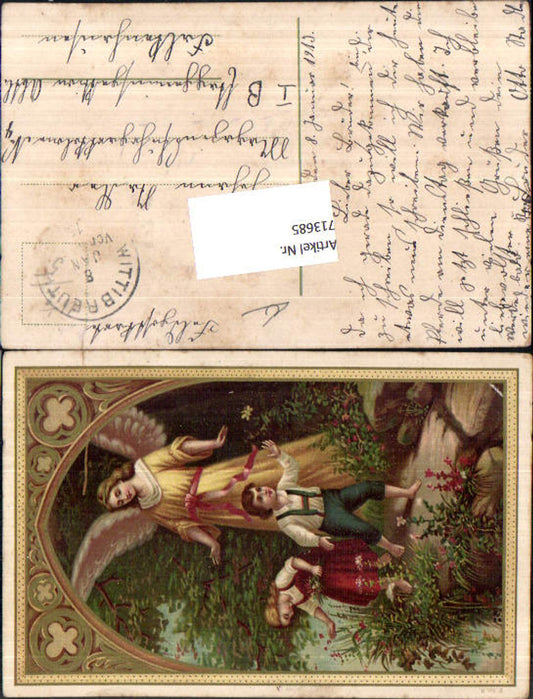 713685 Lithographie Kinder Engel Schutzengel Stp. Wittbreut n. Falkenhausen