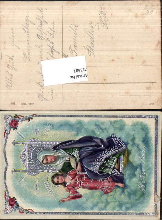 713687 Präge Lithographie Heilige Anna Silberdruck Religion