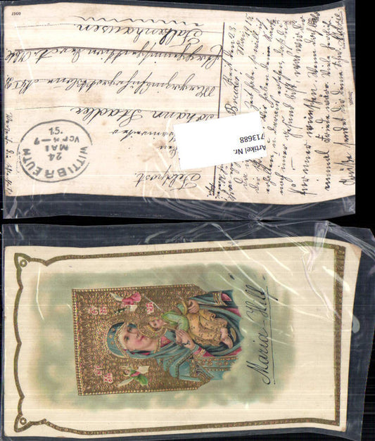 tolle Präge Lithographie Heilige Maria Golddruck Engel Passepartout Religion Wittibreut