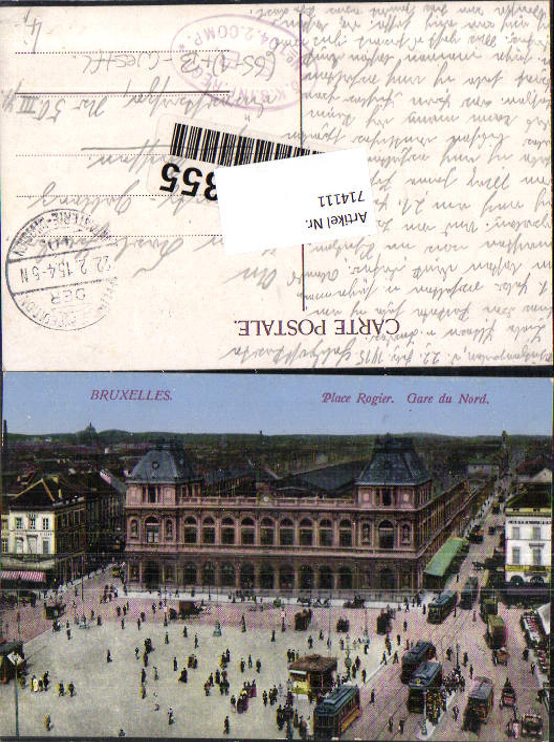 714111 Brüssel Bruxelles Place Rogier Gare Nord Bahnhof Feldpost Chemnitz Gablenz