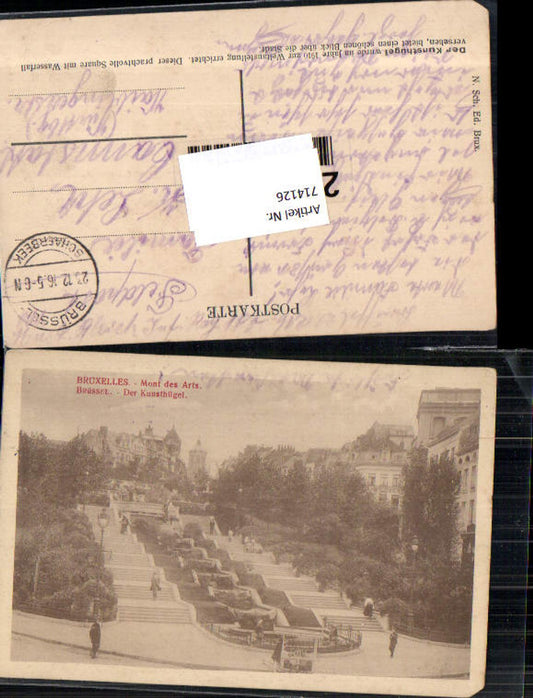 714126 Brüssel Bruxelles Mont des Arts Kunsthügel Feldpost Cannstatt Stuttgart