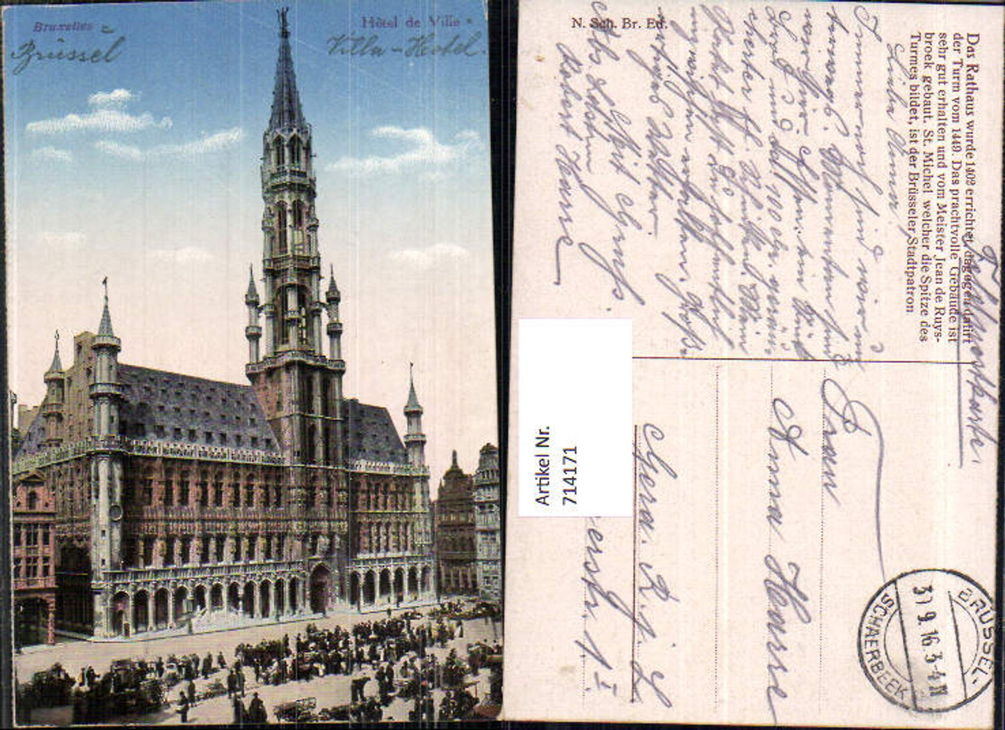 714171 Brüssel Bruxelles Hotel de Ville Feldpost Gera