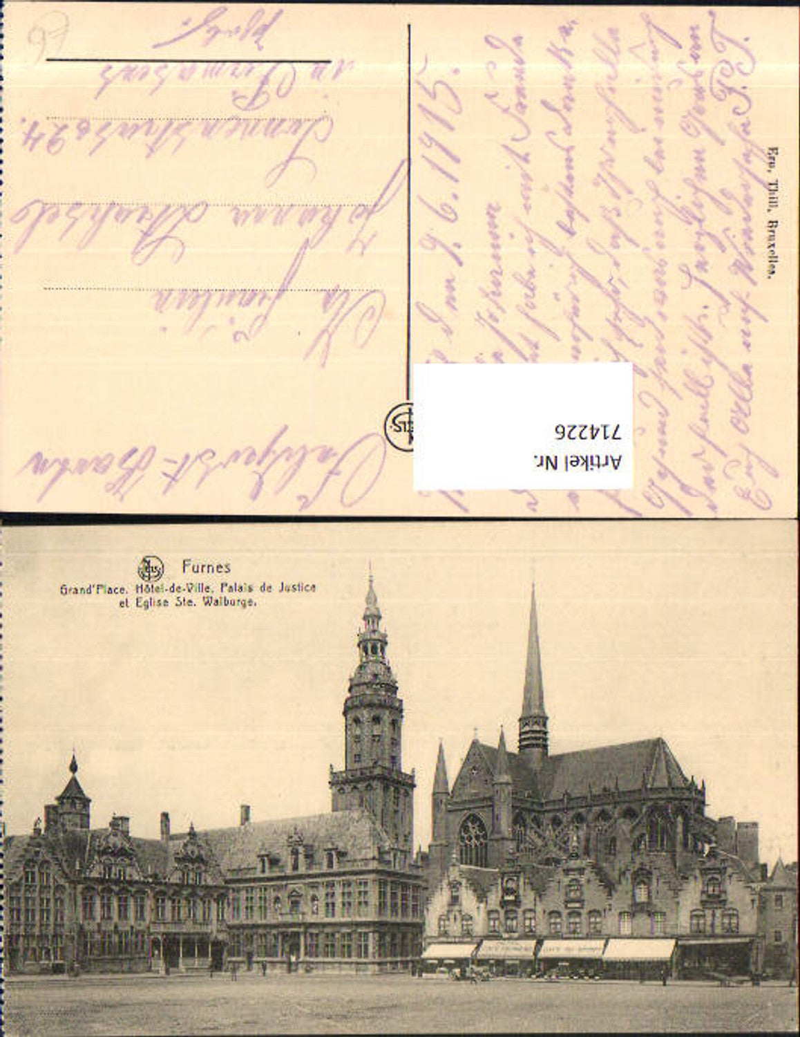714226 Furnes Grand Place Hotel de Ville Eglise St. Walburge K.D. Feldpost Pirmasens