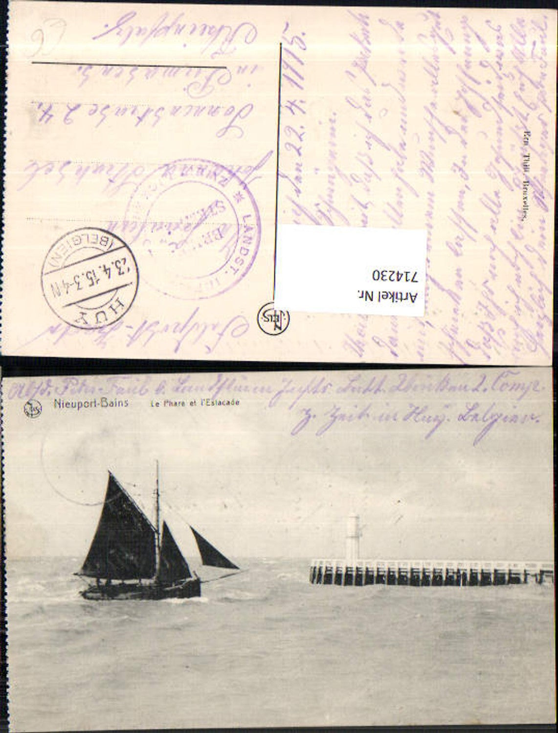 Nieuport Bains Le Phare et Estacade Segelboot Leuchtturm K.D. Feldpost Pirmasens Landsturm Zweibrücken