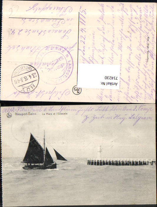 Nieuport Bains Le Phare et Estacade Segelboot Leuchtturm K.D. Feldpost Pirmasens Landsturm Zweibrücken