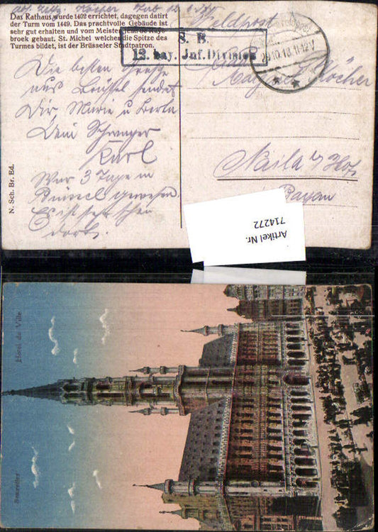 714272 Brüssel Bruxelles Hotel de Ville Rathaus Feldpost Naila bei Hof Bayern