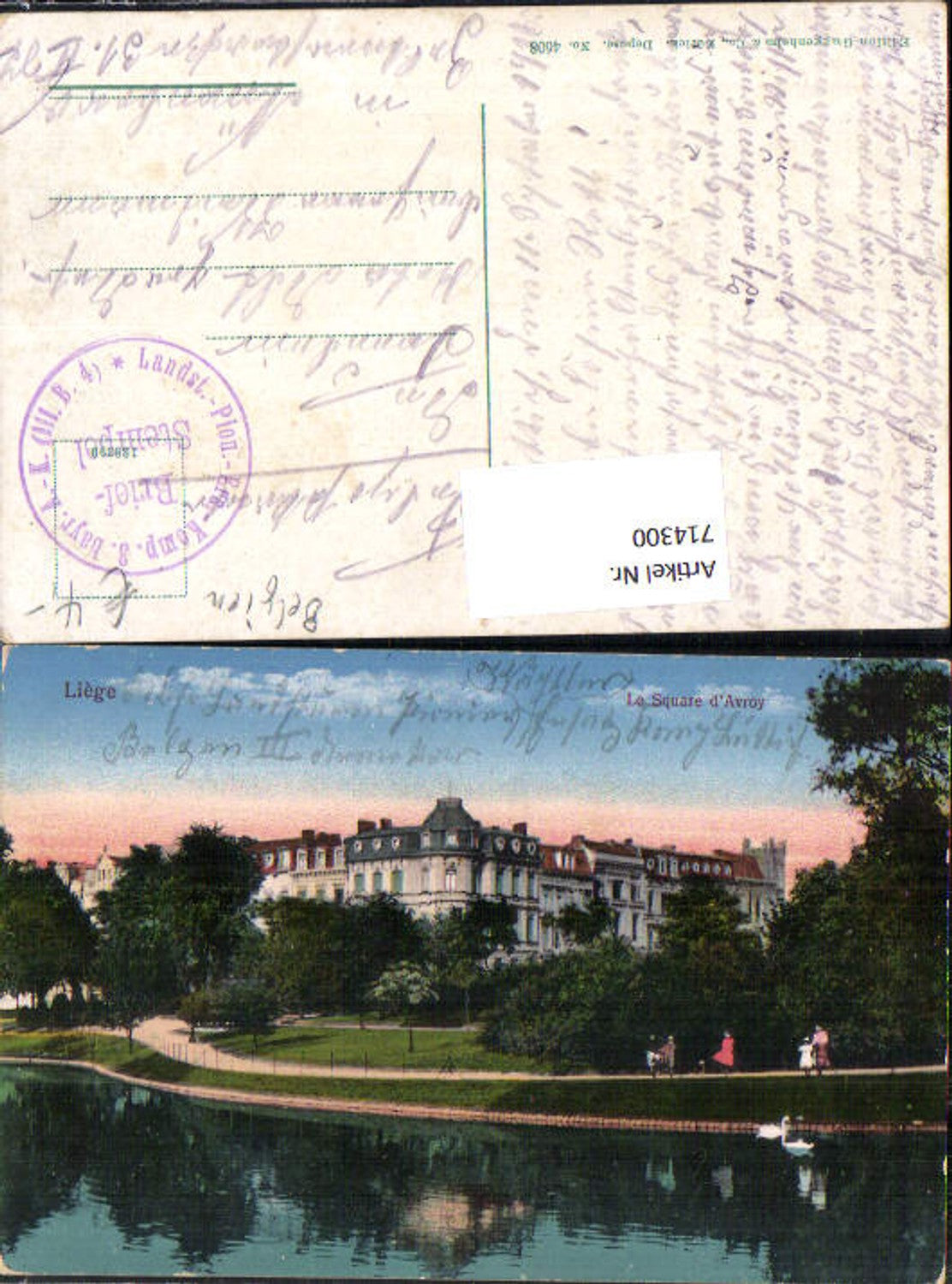 714300 Liege Lüttich Le square Avroy Feldpost Landsturm Pionier Ers. 3. bayr. Armee